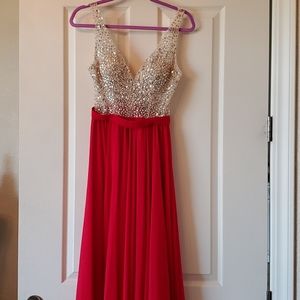 Red nude sequins formal dress